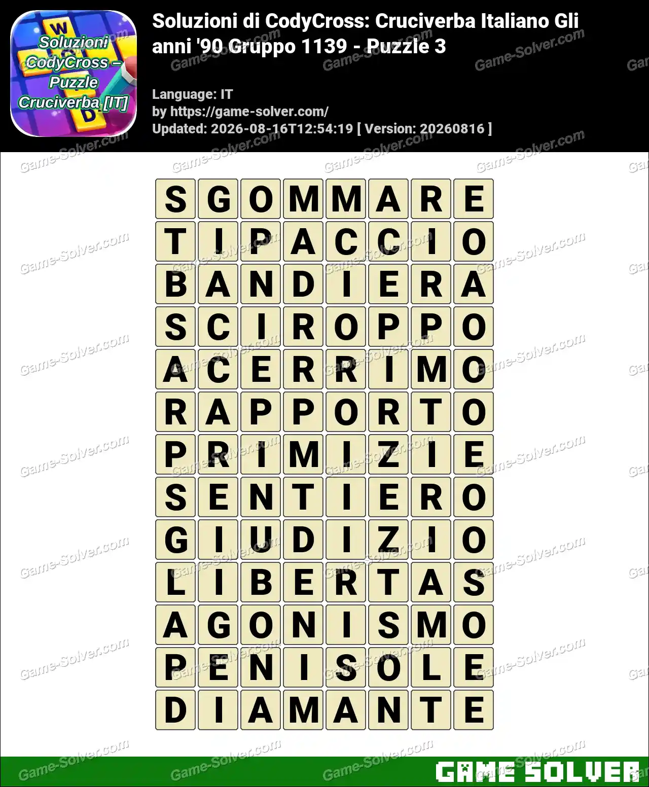 Soluzioni di CodyCross: Cruciverba Italiano Gli anni ’90 Gruppo 1139 – Puzzle 3